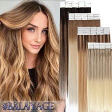 Grey Thick Tape In Skin Weft 100 Remy Human Hair Extensions Balayage Full Head