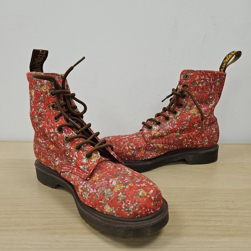 Dr Martens 1460 Page Meadow Red Soft Canvas Floral Ankle Vegan Boots Uk 6 Eu 39 - Image 4 of 4