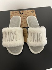 BRIDE Women's Cozy Wedding Slippers Slides White  Grey size 5-6
