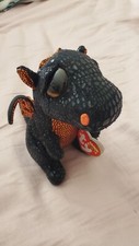 Ty Beanie Boo "Merlin" Plush Black & Orange Dragon 6" Clean & Rare