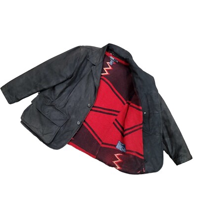 Vintage 90s Polo Ralph Lauren Mens XL Black Waxed Denim SW Wool