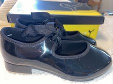 Bloch Tap Shoes Student Tap Size 4 1/2 W Black Patent Tie Shoes. Vintage