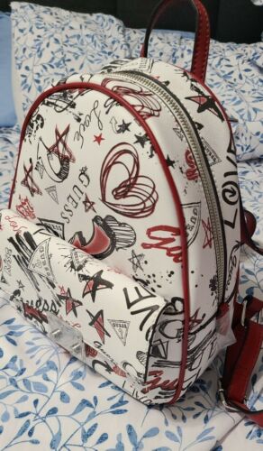 NWT GUESS Natural Women's Felton Backpack Bookbag Red Multi - Picture 1 of 6