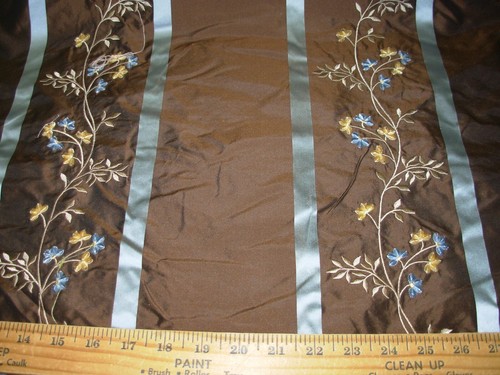 5 YDS 100% SILK FLORAL EMBROIDERED STRIPED DRAPERY UPHOLSTERY FABRIC FOR LESS - 第 1/3 張圖片