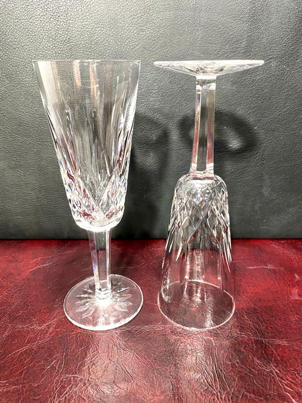 Waterford Crystal LISMORE Champagne Glasses 7 3/8  Ireland   Lot 2pcs