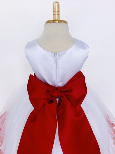 White Tulle Rose Petal Dress Easter Birthday Spring Summer Pageant Satin #24 - Picture 67 of 177