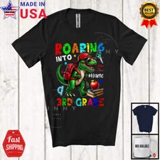 Custom Name Roaring Into 3rd Grade, First Day Of School Student T-Rex T-Shirt