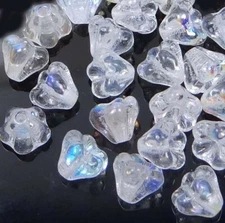 20 Czech Glass Baby Bell Flower Beads - Crystal AB moonstone 6x4mm