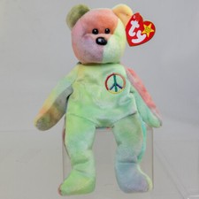 TY Beanie Baby - PEACE the Ty-Dyed Bear Green  8.5 inch  MWMT 