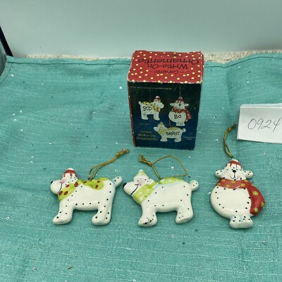 Vintage 3 In Box Doggie Ceramic Write On Ornaments  7220 Christmas 3 