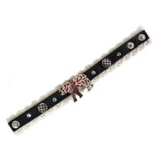 Black Leather Snap Bracelet with Silver Tone Red Elephant