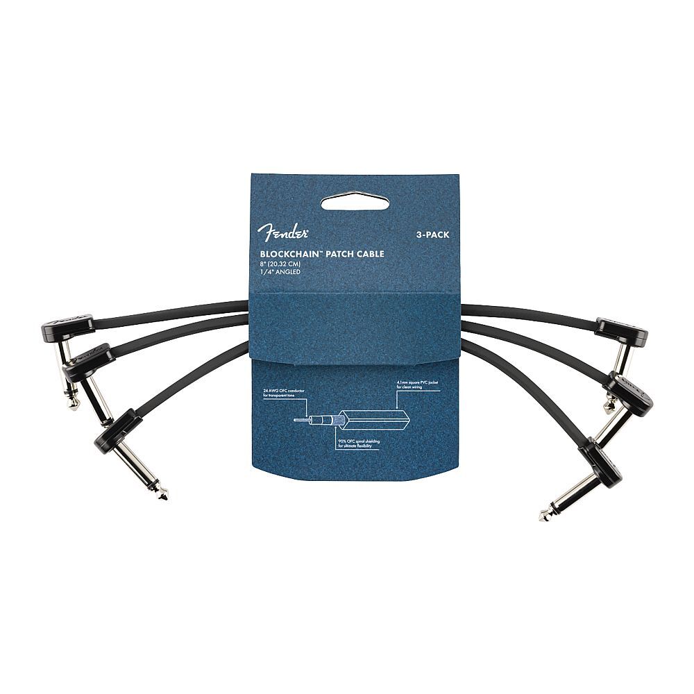 Fender Blockchain Low Profile Patch Cable for Guitar Effects Pedals 3 Pack (8 i…