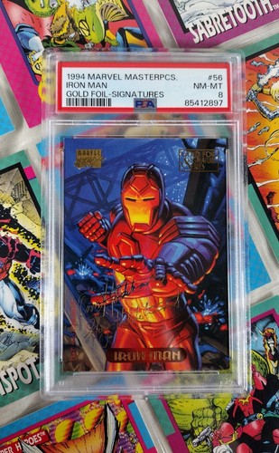 PSA 8 - Iron Man Marvel Meisterwerke 1994 Goldfolie Sig. #56 Mit Leckereien!