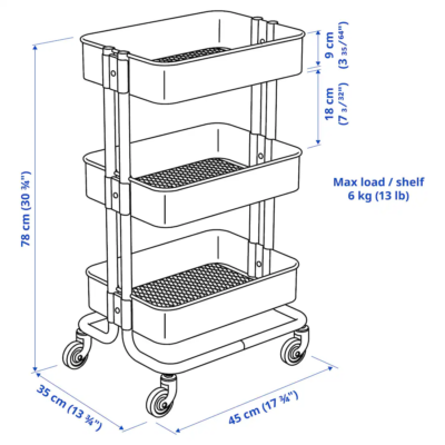 3 Tier Rolling Storage Cart Metal with Lockable Wheels