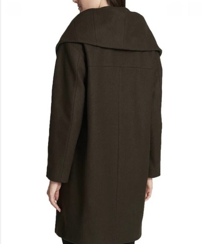 DKNY Walker Moss Dark Brown Coat Wool Blend Oversized Shawl Collar Sz XS - Picture 14 of 14