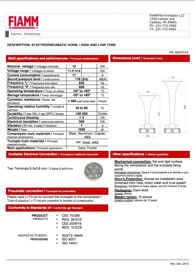 Complete Two Trumpet Riviera Horn Kit FIAMM Red 12V 135 dB Truck RV Van Car Boat - Image 2 of 2