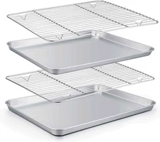 Baking Sheet with Rack Set (2 Pans + 2 Racks), Stainless Steel Baking Pan Cookie