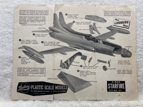 1940s 1950s Lindberg Plastic Scale Models F-94C Starfire Information Brochure - Picture 1 of 3