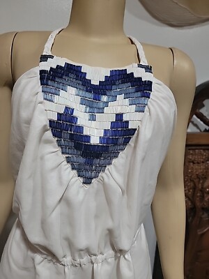 Madison Marcus White Blue Heart Drawstrings Waist Crosed Back M Dress #2