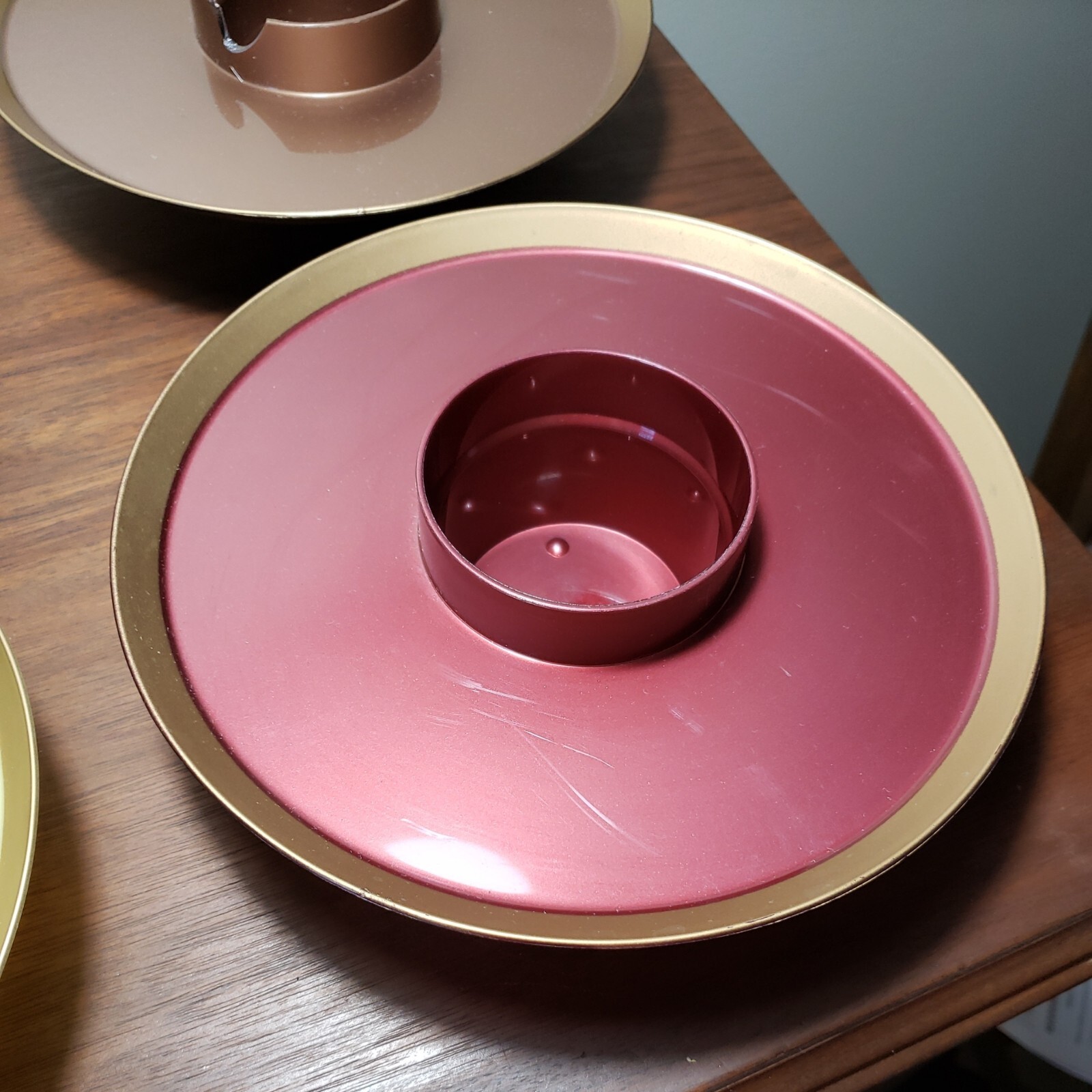 1950s HiSnack Gold Trim Party Plate w/ Box Mid Century Modern Green