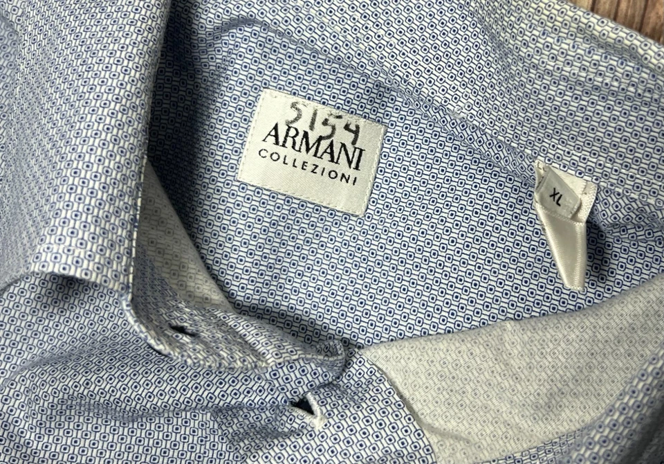 Armani Collezioni White Blue Geometric Button Front L/S Casual Shirt XL - Image 3 of 3