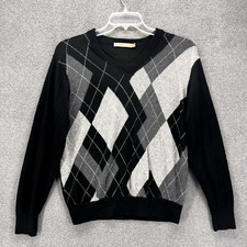 Raffi Sweater Large 52 Black Gray Diamonds Linea Uomo Merino Wool Italy Preppy