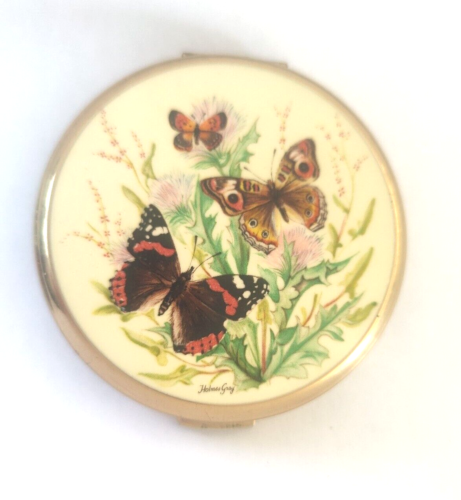 Vintage Pulver kompakt signiert Stratton Emaille Schmetterlinge  - Bild 1 von 6