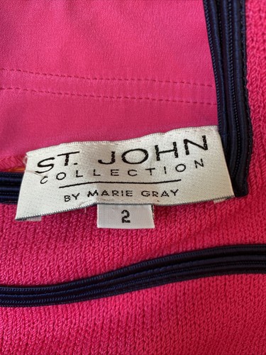 NWT ST JOHN KNIT SANTANA KNIT Hot Dahlia & Navy WOOL RAYON 2 Star Buttons - Picture 7 of 8
