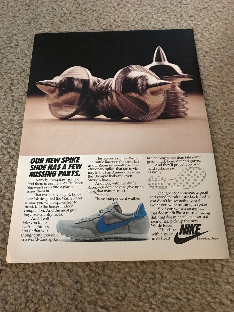 Vintage 1982 NIKE WAFFLE RACER Running Shoes Poster Print Ad 1980s