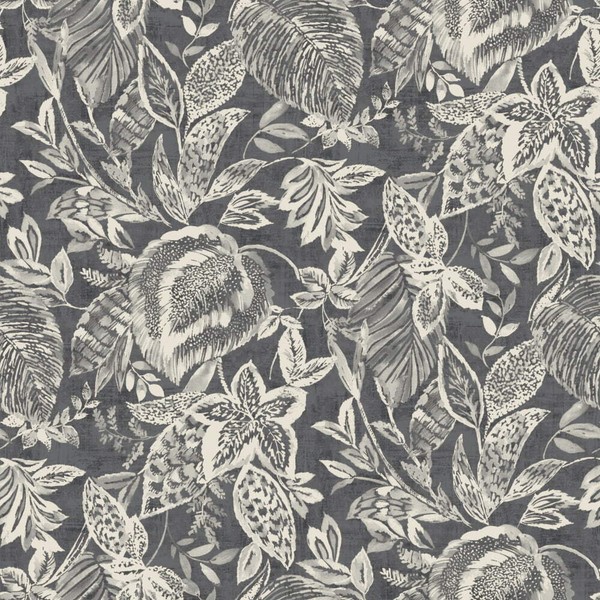 Vliestapete Nomad Grandeco Anthrazit Weiß BlüTen BläTter 171803 (4,68€/1Qm)-image