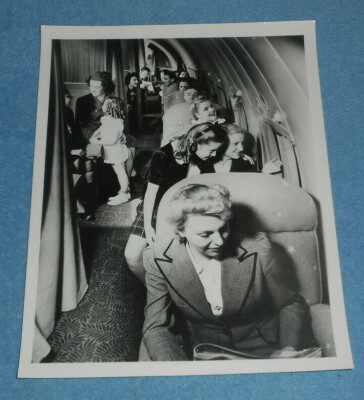 Vintage Boeing Press Photo Passengers & Stewardesses Aboard Unknown Aircraft