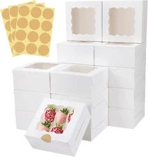 Colovis 30 Pcs White Bakery Boxes with Window, 6 X 6 X 3 Inches, White Paperboar