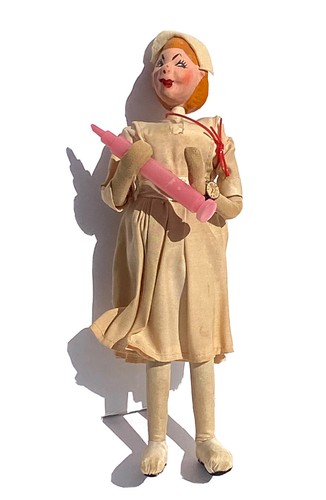 Mario Japan Nurse Cloth Character Doll 9" with Pink Syringe Vintage Klumpe Style - Picture 3 of 11