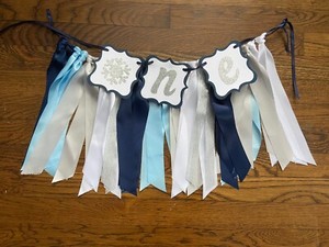 High Chair Banner 1st First Birthday Winter Onederland Blue White Silver 