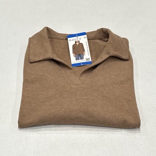 Matty M Womens Johnny Collar Polo Top Heather Camel Size L