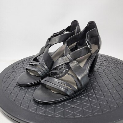 Ecco Women Size EU 38/8 Black Leather Open Toe Heel Sandals