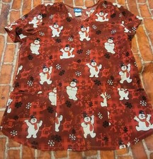 frosty the snowman Womens Scrub Top Sz Large Lg Christmas