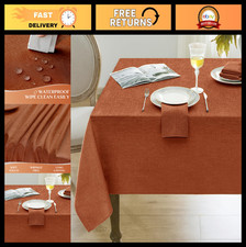 Waterproof Linen Textured Tablecloth - Stain Resistant Farmhouse Burlap Cover fo
