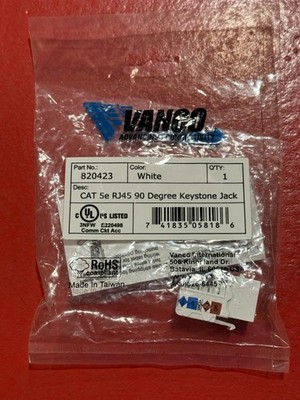 Vanco Cat5e RJ45 90 Degree Keystone Jack 110 Style White [820423]