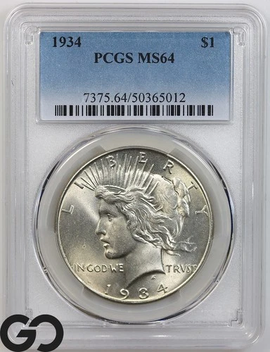 1934 Peace Dollar, PCGS MS-64 ** Strong Cartwheel Mint Luster, Premium Quality!