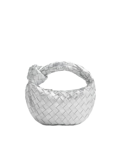 BOTTEGA VENETA Mini Jodie $3300 Silver Leather Top Handle Bag New & Authentic
