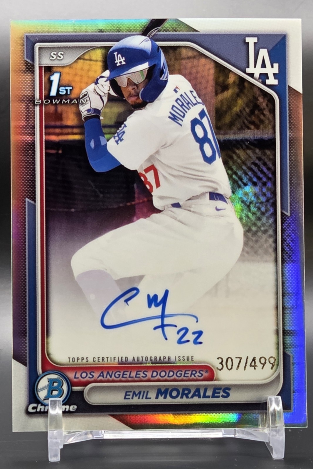 Emil Morales 2024 Bowman Chrome #CPA-EM Refractor /499 Auto 1rst Bowman Dodgers