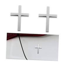 2PCS Metal Jesus Christ Cross Badge Stickers, 2.5" 1.8" Alloy 3D Silver
