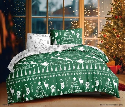 CHARLOTTE ANDERSEN Merry Christmas Bedding Set Reversible Duvet Cover Green Noel
