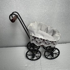 Vintage Victorian Miniature Baby Doll Wicker Stroller Carriage Pram Lace Trim