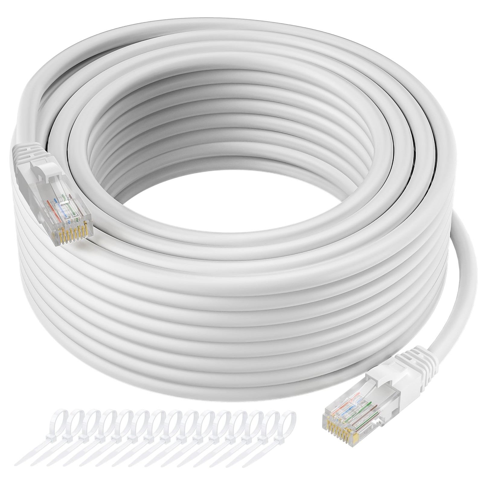 75 FT White Cat5e Ethernet Cable Snagless Patch Internet Cord-image