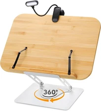 Book Stand for Reading Large Book Holder with 360° Rotating Base, 15.4"x11" C...