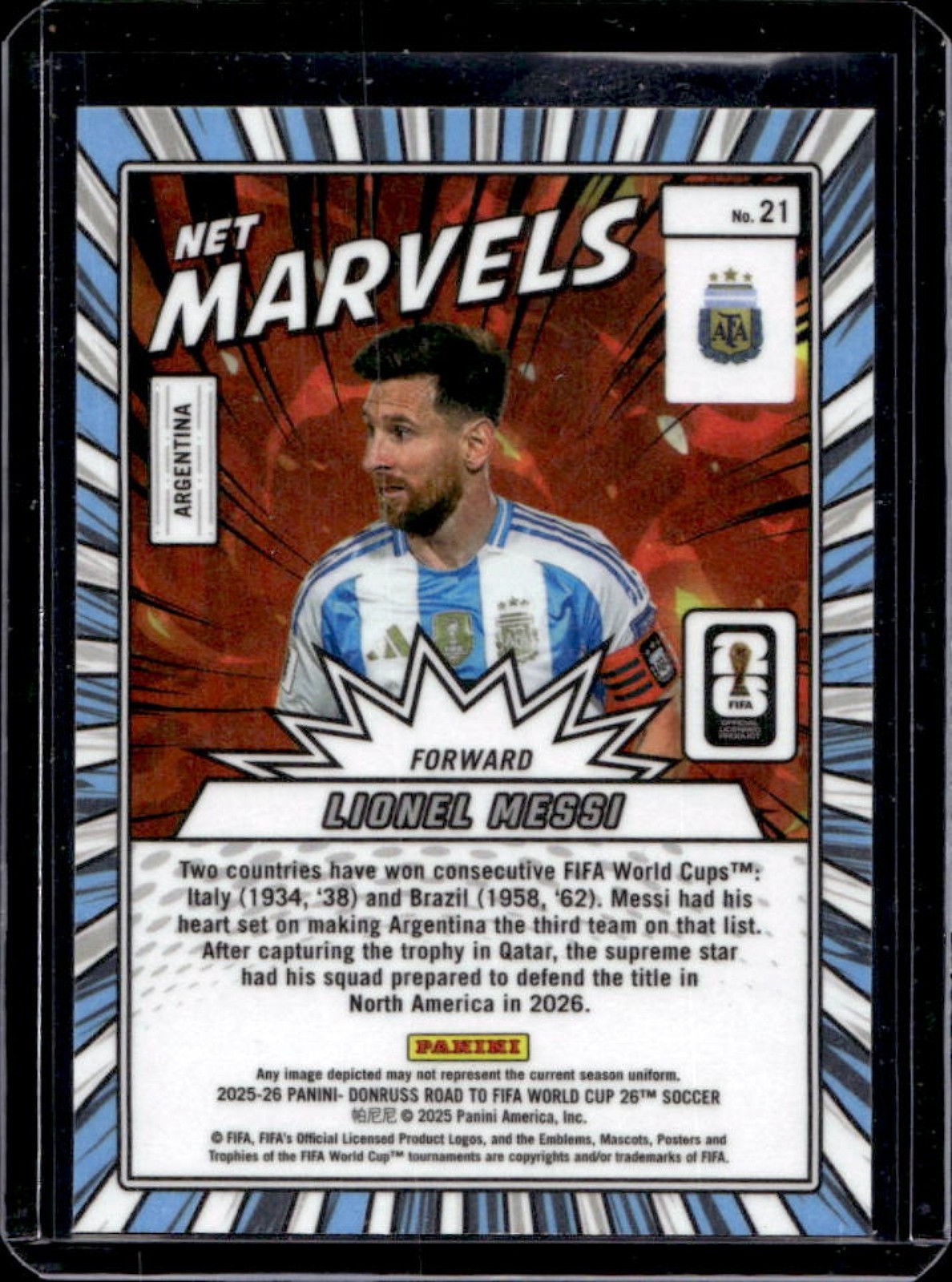 2025-26 Donruss Road to FIFA World Cup 26' Lionel Messi Net Marvels Red #21 view 2