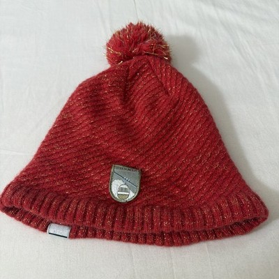 PHENIX Hat Women s One size Red Knitted Logo Beanie Fleece Lining Wool Blend Fit