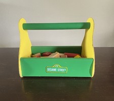 Vintage Sesame Street Wooden Tool Box Caddy Toy w/Wooden Tools Kids Play Set CTW